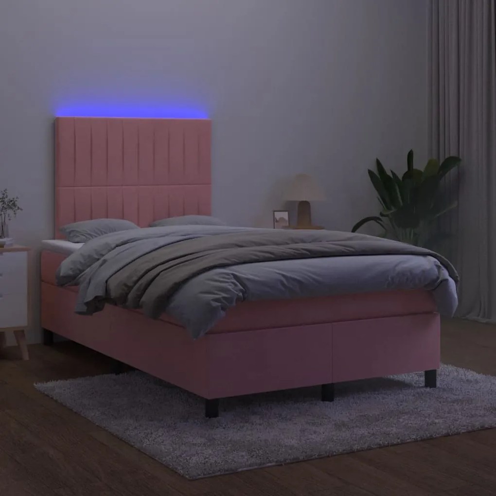 Letto a molle con materasso e led rosa 120x190 cm in velluto