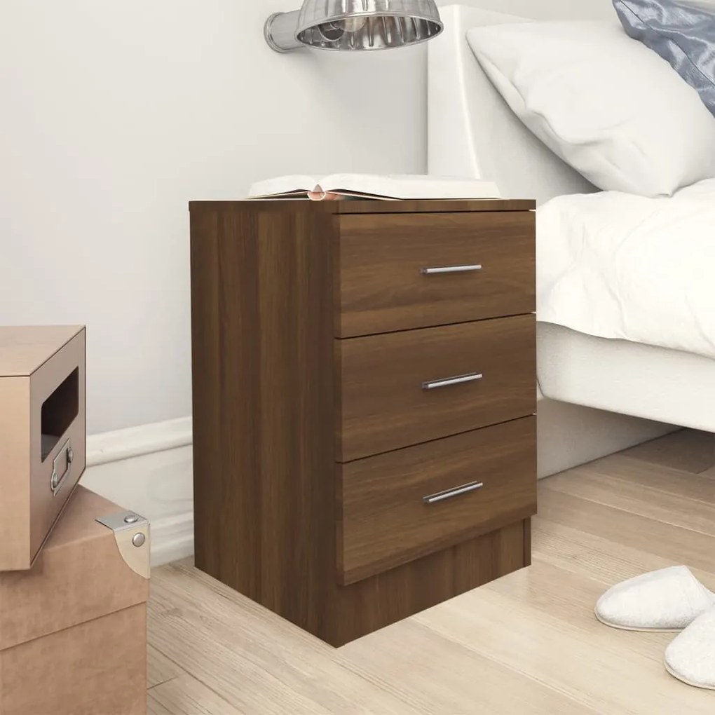 Comodini 2 Pz Rovere Marrone 38x35x56 Cm İn Legno Multistrato /