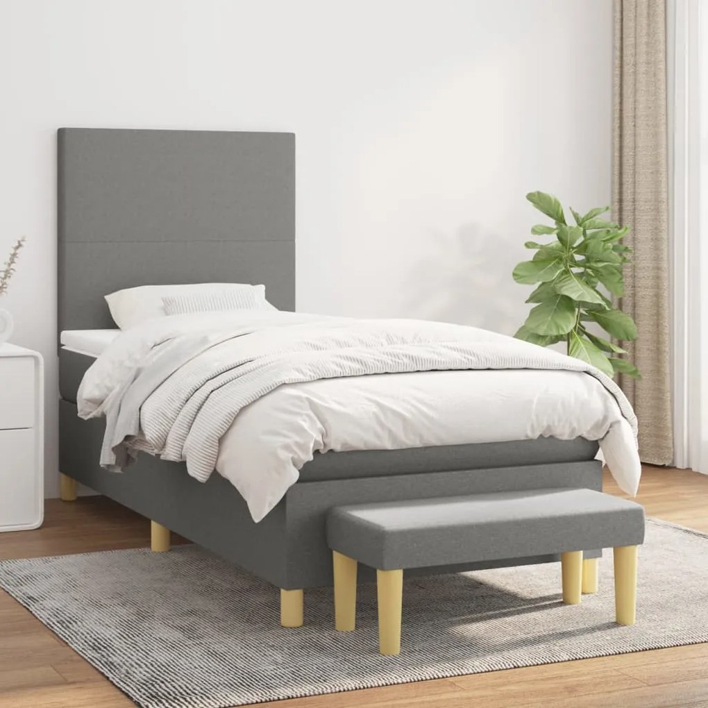 Giroletto A Molle Con Materasso Grigio Scuro 80x200 Cm Tessuto /