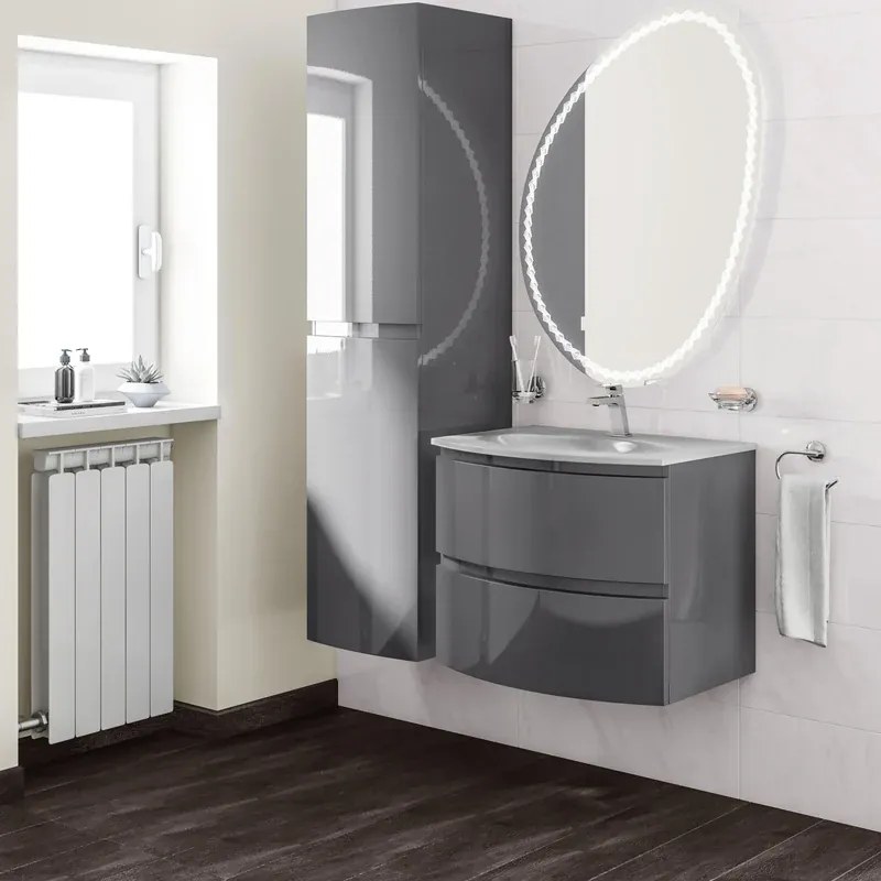 Mobile sottolavabo e lavabo Vague per vasca centrale antracite L 69 x H 55 x P 52 cm 2 cassetti