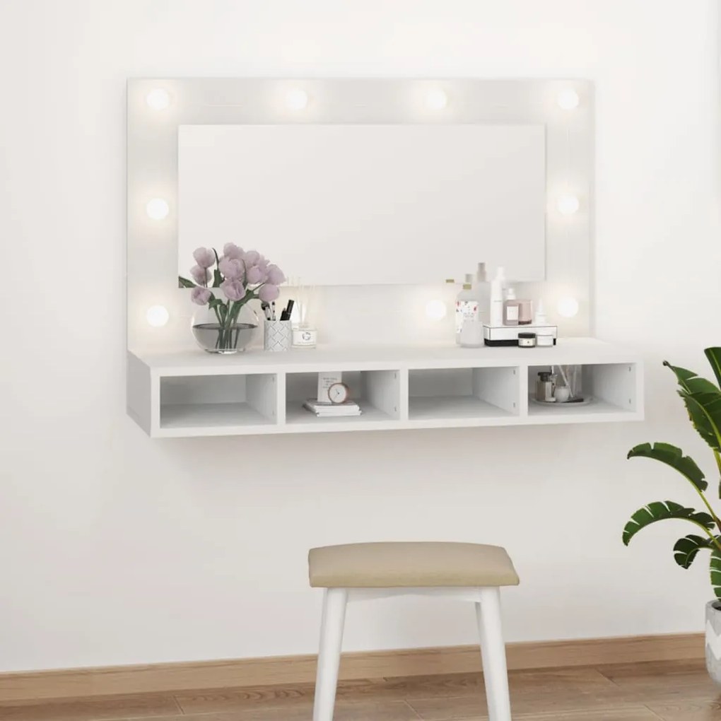 Mobile a specchio con led bianco 90x31,5x62 cm