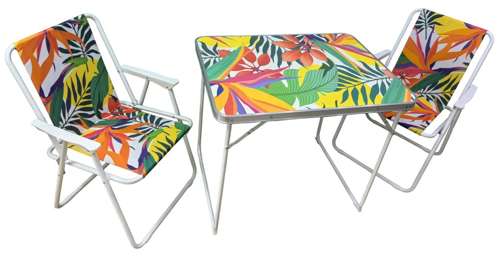 Set tavolo campeggio con 2 sedie tropical