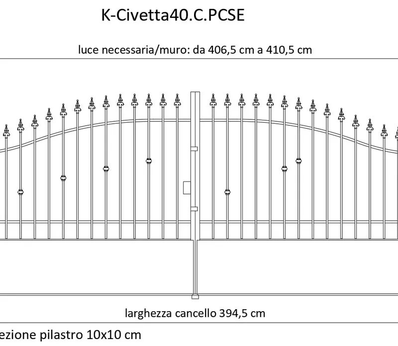 Cancello manuale Civetta in ferro, apertura centrale, L 408.5 x H 180 cm, di colore ruggine