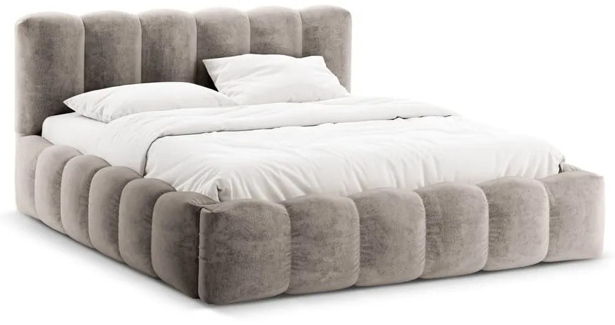 Letto matrimoniale imbottito marrone chiaro con spazio contenitivo e rete 200x200 cm Lupine - Micadoni Home