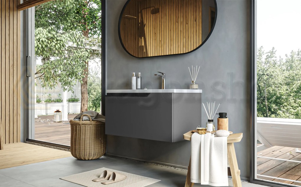 Mobile bagno dark grey 80x45 Modena un cassetto maniglia a gola con lavabo in ceramica lucida