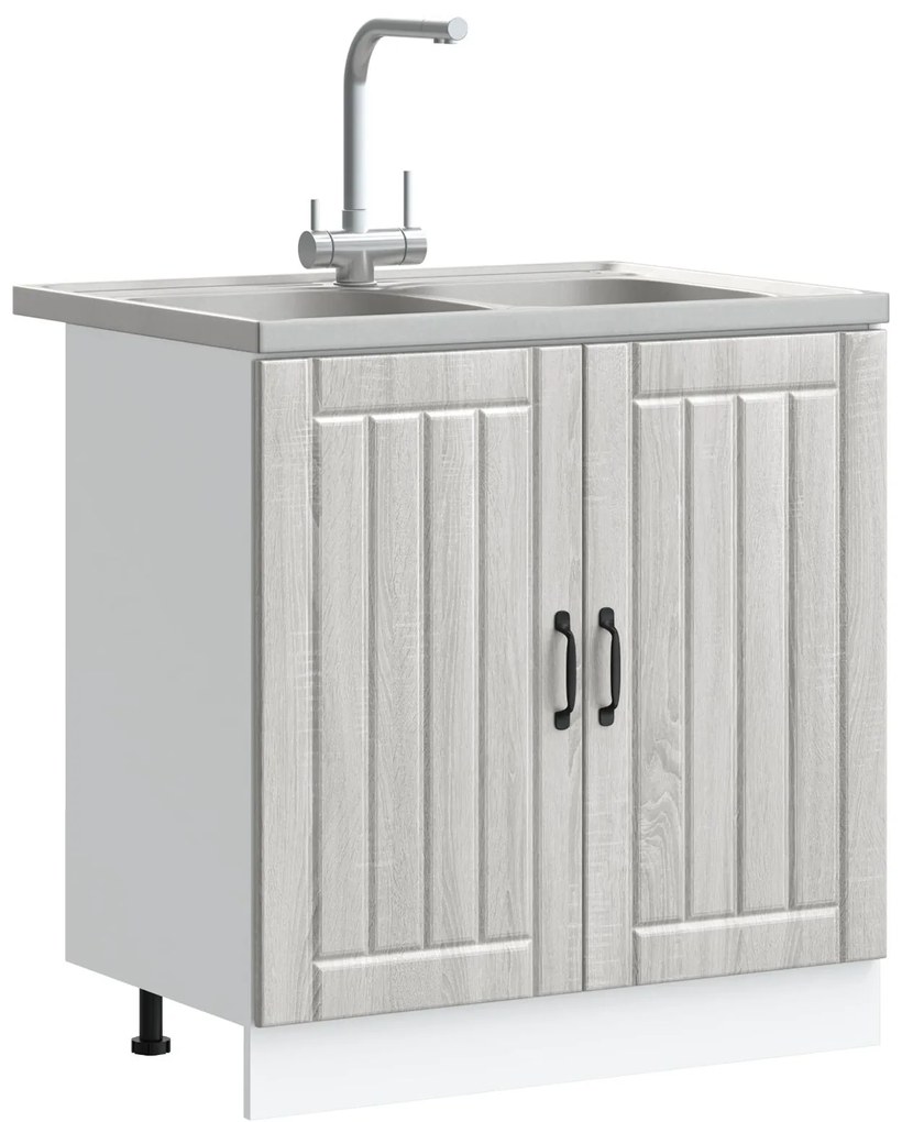 Armadio da cucina 'lucca' con doppi lavandini grigio sonoma in legno ingegnerizzato