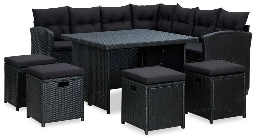 Set Divani da Giardino 6 pz con Cuscini in Polyrattan Nero