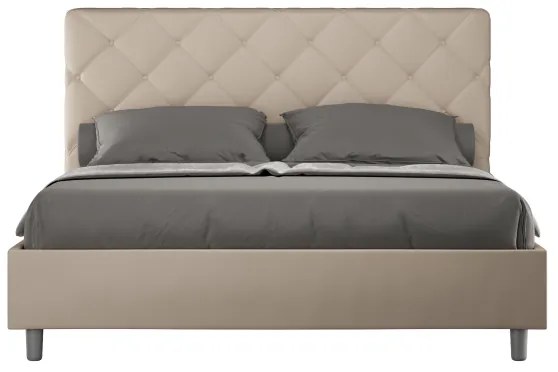Letto matrimoniale con rete imbottito 160x210 similpelle tortora Priya