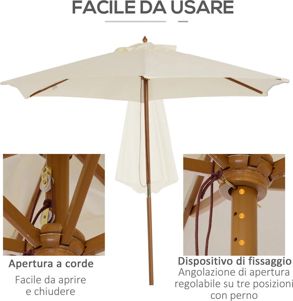 Ombrellone da Giardino 2.5x2.5 m Palo Ø38 mm in Legno Crema...