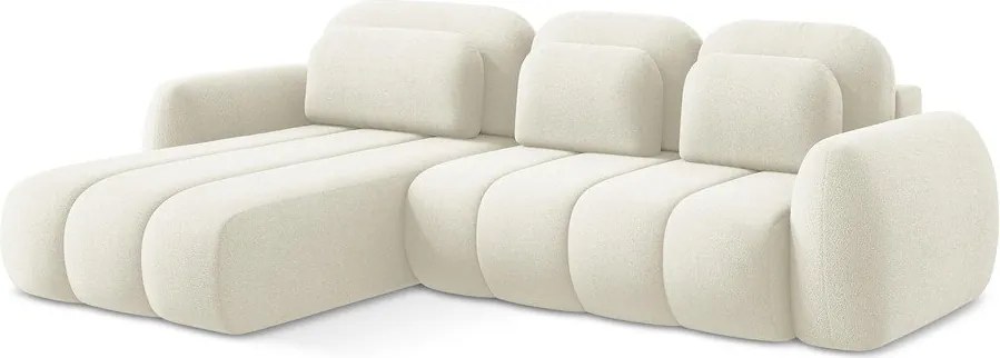 Divano angolare beige allungabile/con contenitore (con penisola a sinistra/con chaise lounge) con rivestimento in bouclé Pele – Makamii