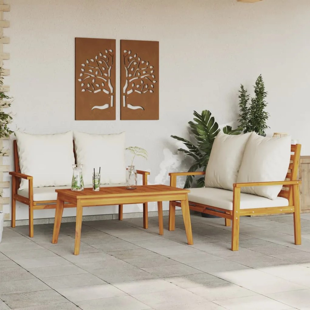 Set mobili da giardino 3pz con cuscini legno massello di acacia