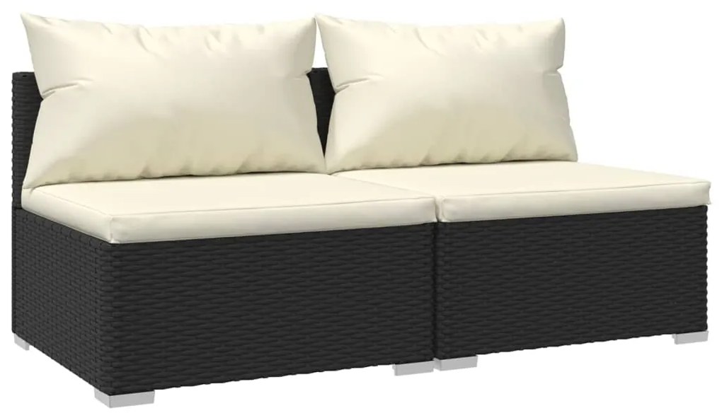 Set divani da giardino 2 pz con cuscini in polyrattan nero