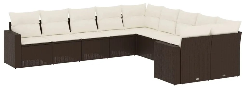 Set Divani da Giardino 10pz con Cuscini in Polyrattan Marrone