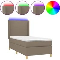 Letto a Molle con Materasso e LED Tortora 100x200cm in Tessuto 3138697