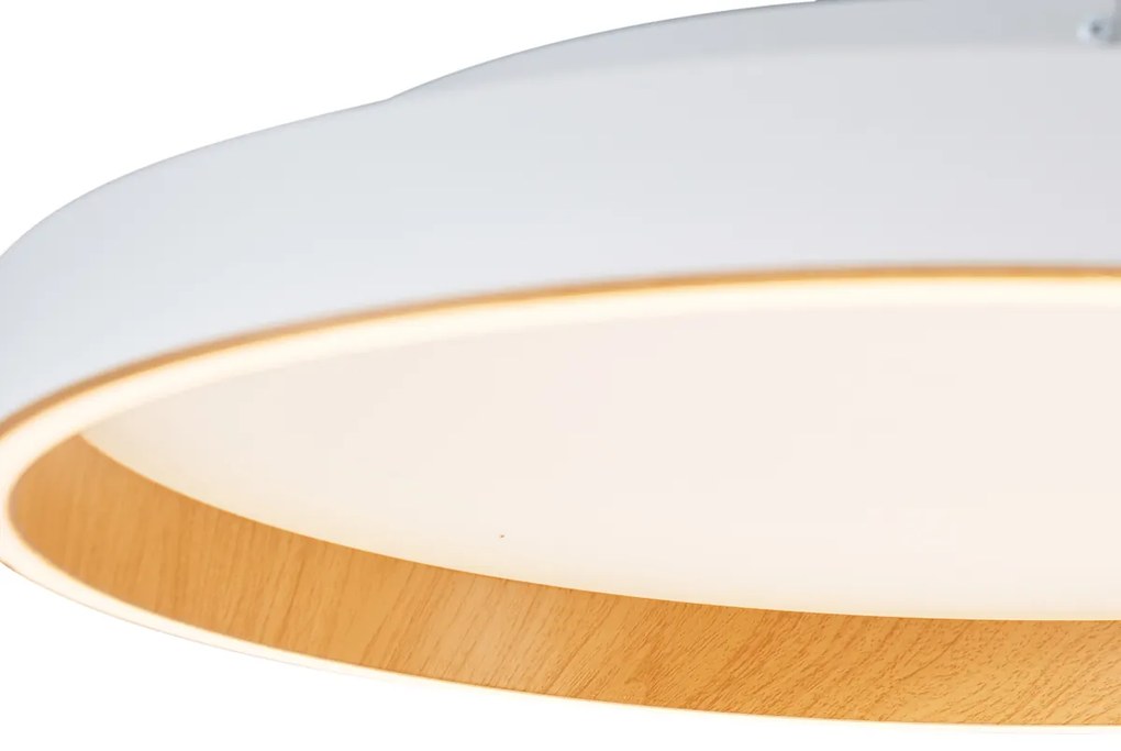 Plafoniera di design bianca con legno 60 cm incl. LED con interruttore a 3 vie - Ingo