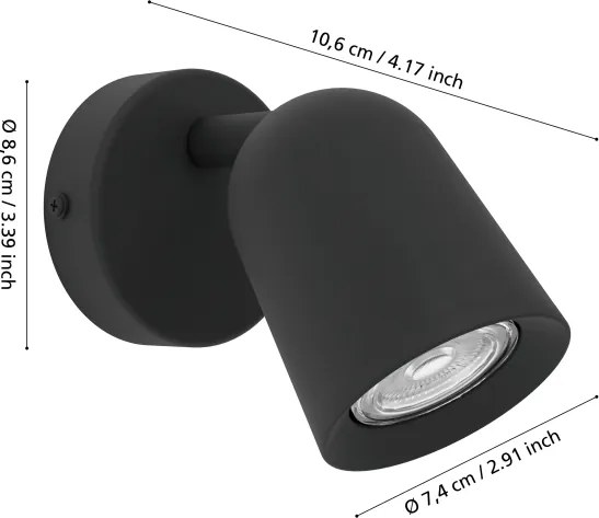 Eglo 901952 - Faretto da parete CAMALDOLI 1xGU10/5W/230V nero