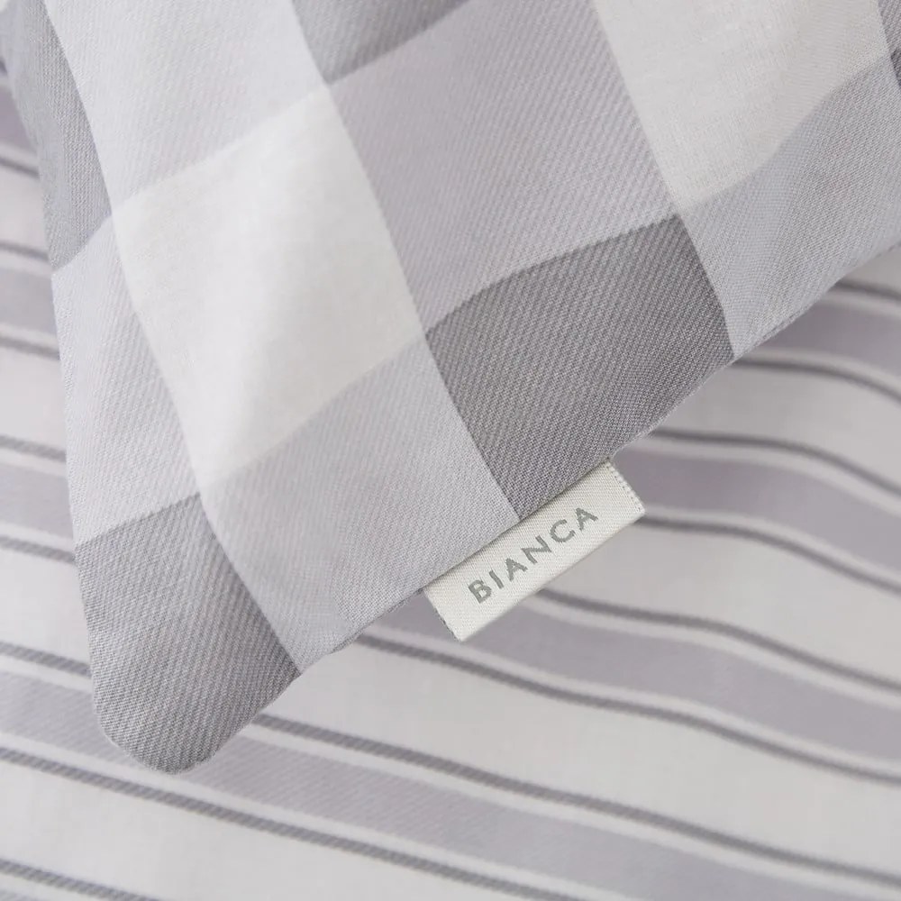 Lenzuolo di cotone grigio e bianco, 135 x 190 cm Check and Stripe - Bianca