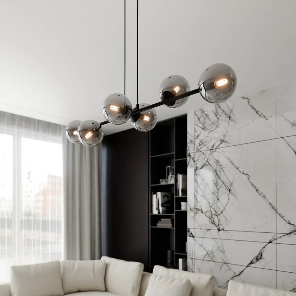 Lampadario a Sospensione in Acciaio e Vetro ROSSI 6 Nero 6xE14 Colore delle Sfere Grafite
