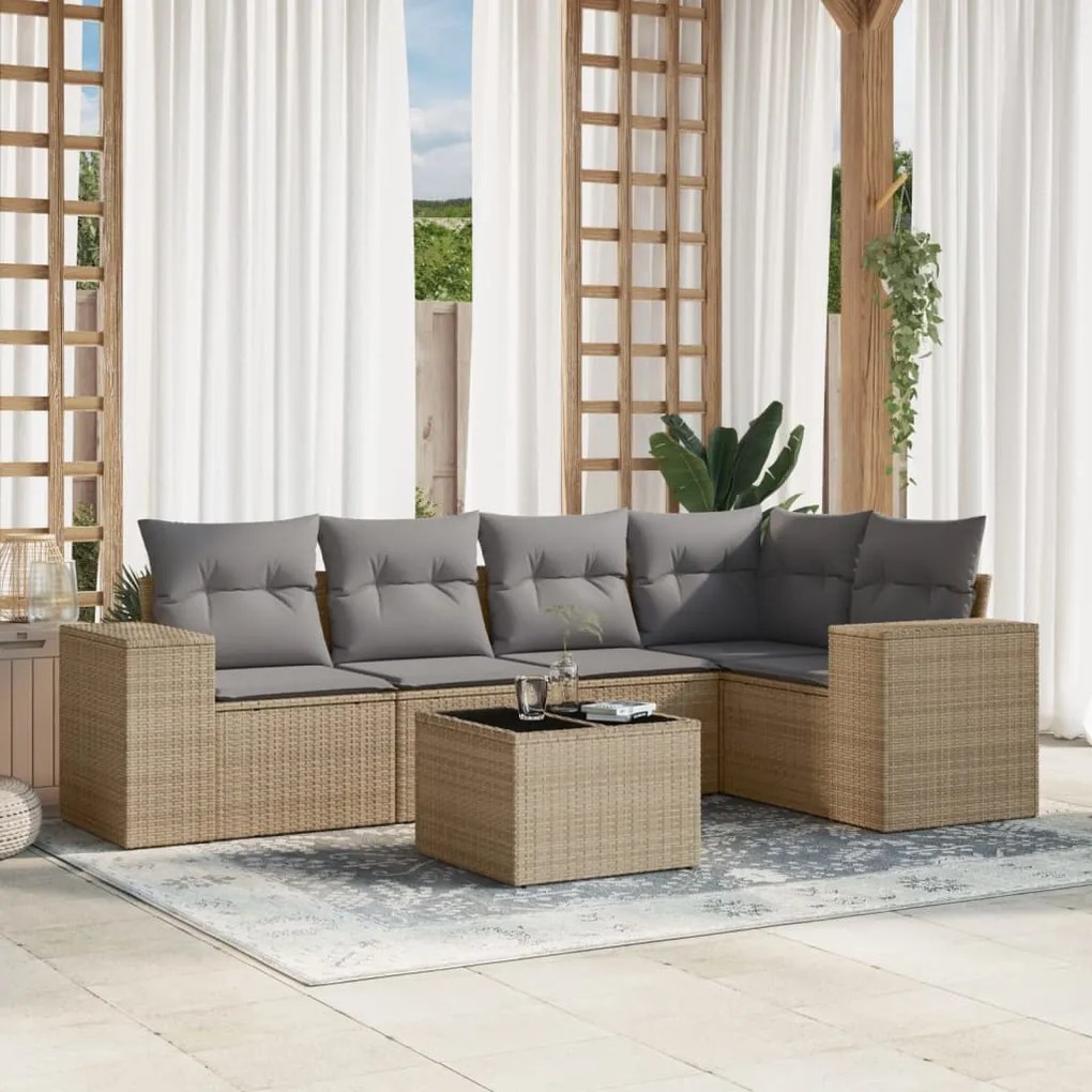 Set divano da giardino 6 pz con cuscini beige in polyrattan