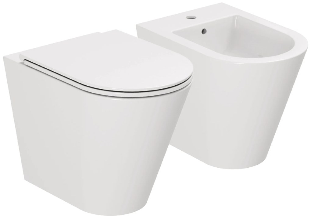 Coppia Di Sanitari a Terra Senza Brida Azzurra Ceramica "Forma" Bianco Lucido