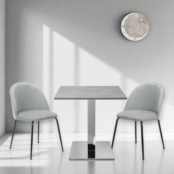 Tavolo bar pub ristorante 80x80 cm base argento e piano laminato Cemento H 75