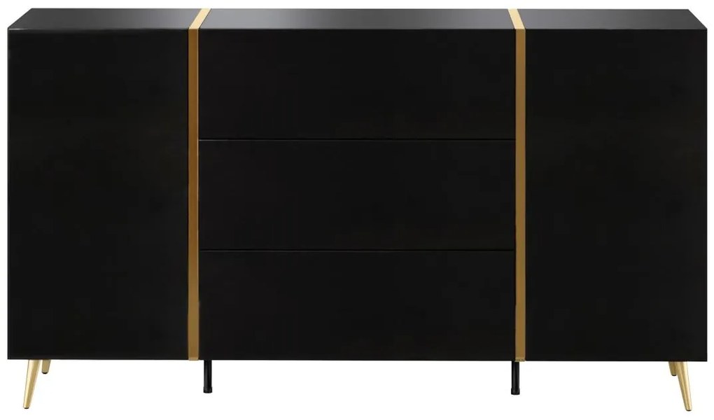 Credenza con 2 ante e 3 cassetti Nero brillante e Dorato - MARZIALO