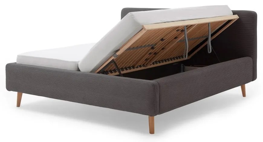 Letto matrimoniale imbottito grigio scuro con contenitore con rete inclusa 160x200 cm Mattis Cord – Meise Möbel