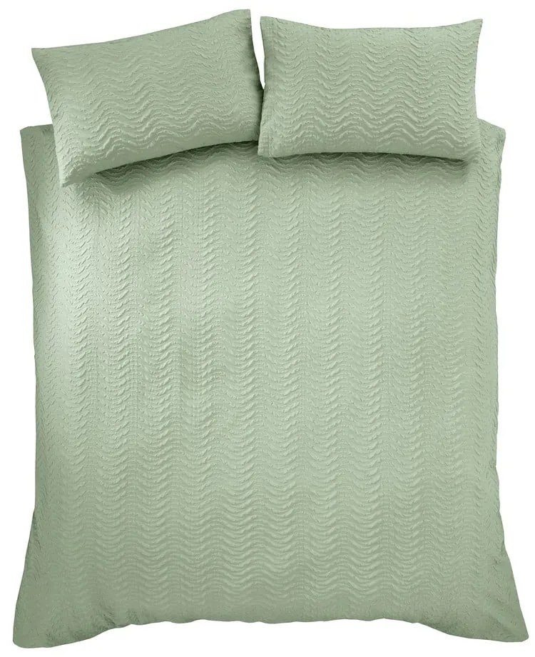 Set copripiumino e federa verde in crêpe per letto matrimoniale e per letto esteso 230x220 cm Heatset Wave – Catherine Lansfield