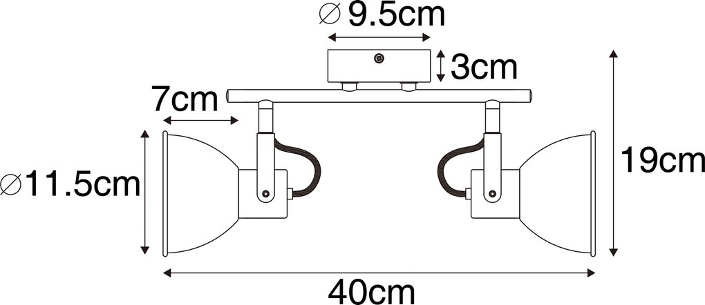 Faretto industriale nero con legno inclinabile 2 luci - Tommy