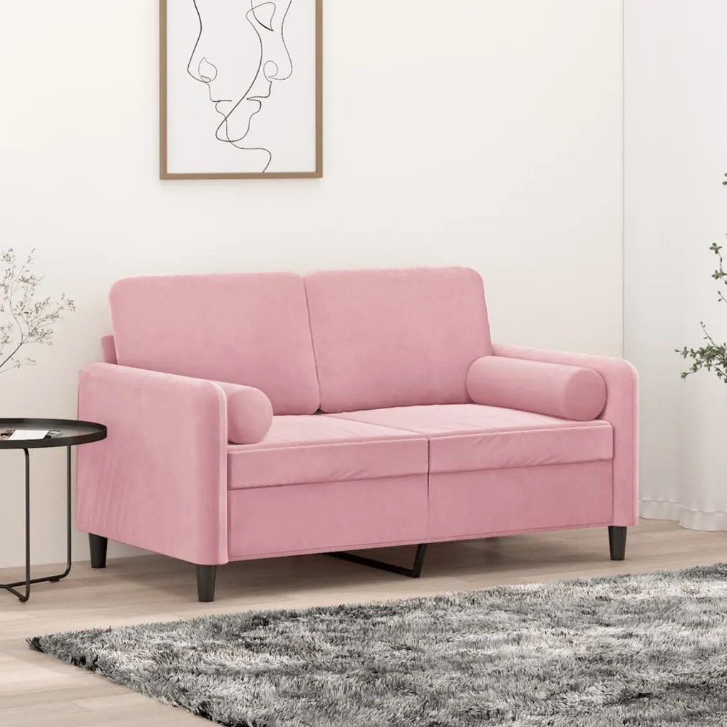 Divano A 2 Posti Con Cuscini Rosa 120 Cm İn Velluto /