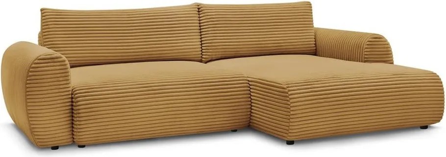 Divano angolare color senape allungabile (con penisola a destra) con rivestimento in velluto a coste Lucien – Bobochic Paris