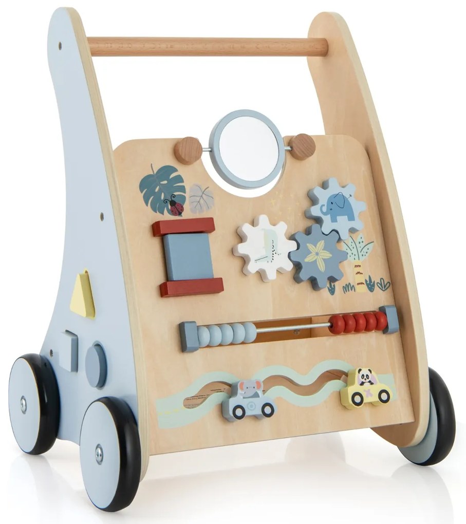 Costway Carrello primi passi per bambini di legno, Camminatore da spinta con centro di apprendimento multiattività 35x31x46cm