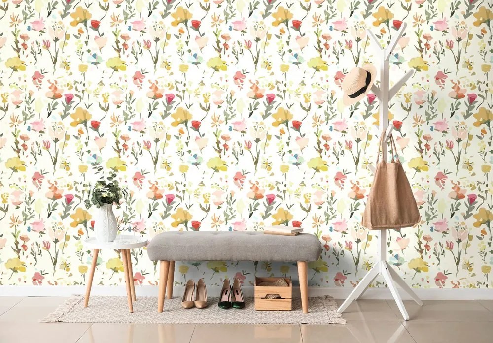 Carta da parati autoadesiva – Fiori gialli con tocco vintage