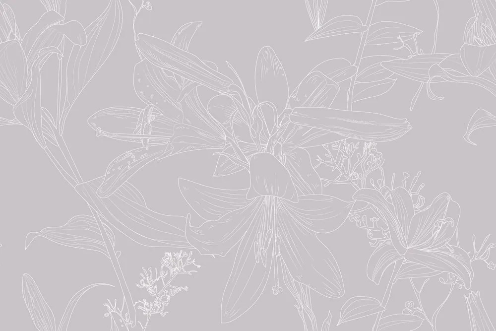 Carta da parati – Giglio disegnato in versione grigia