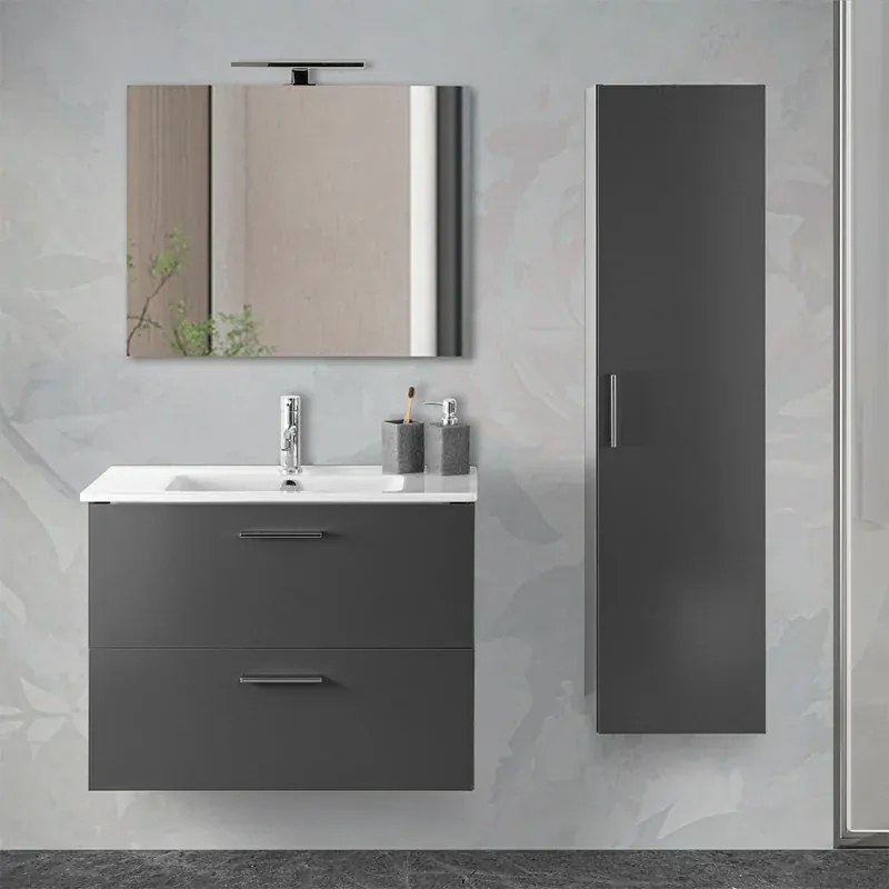 Mobile bagno sospeso 80 antracite lucido con lavabo e specchio Miami