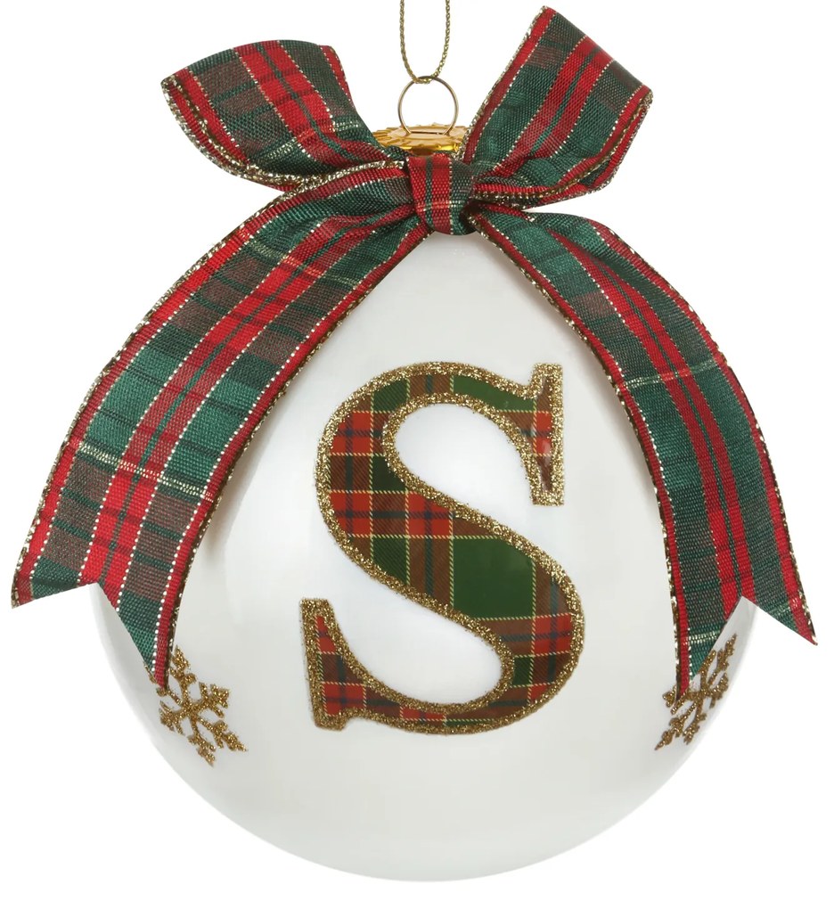 Pallina Natale lettera S tartan vetro 10 cm