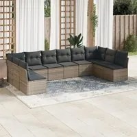 Set Divano da Giardino 10 pz con Cuscini Grigio in Polyrattan 3249929