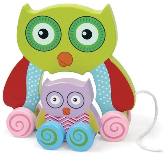 Trade Shop - Gioco Gufetto Legno Trainabile Gufo Giocattolo Per Bambini Da Tirare 18cm Verde