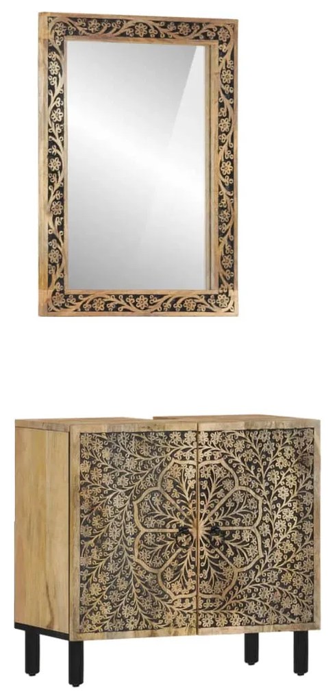 Set Mobili Da Bagno 2pz İn Legno Massello Di Mango /