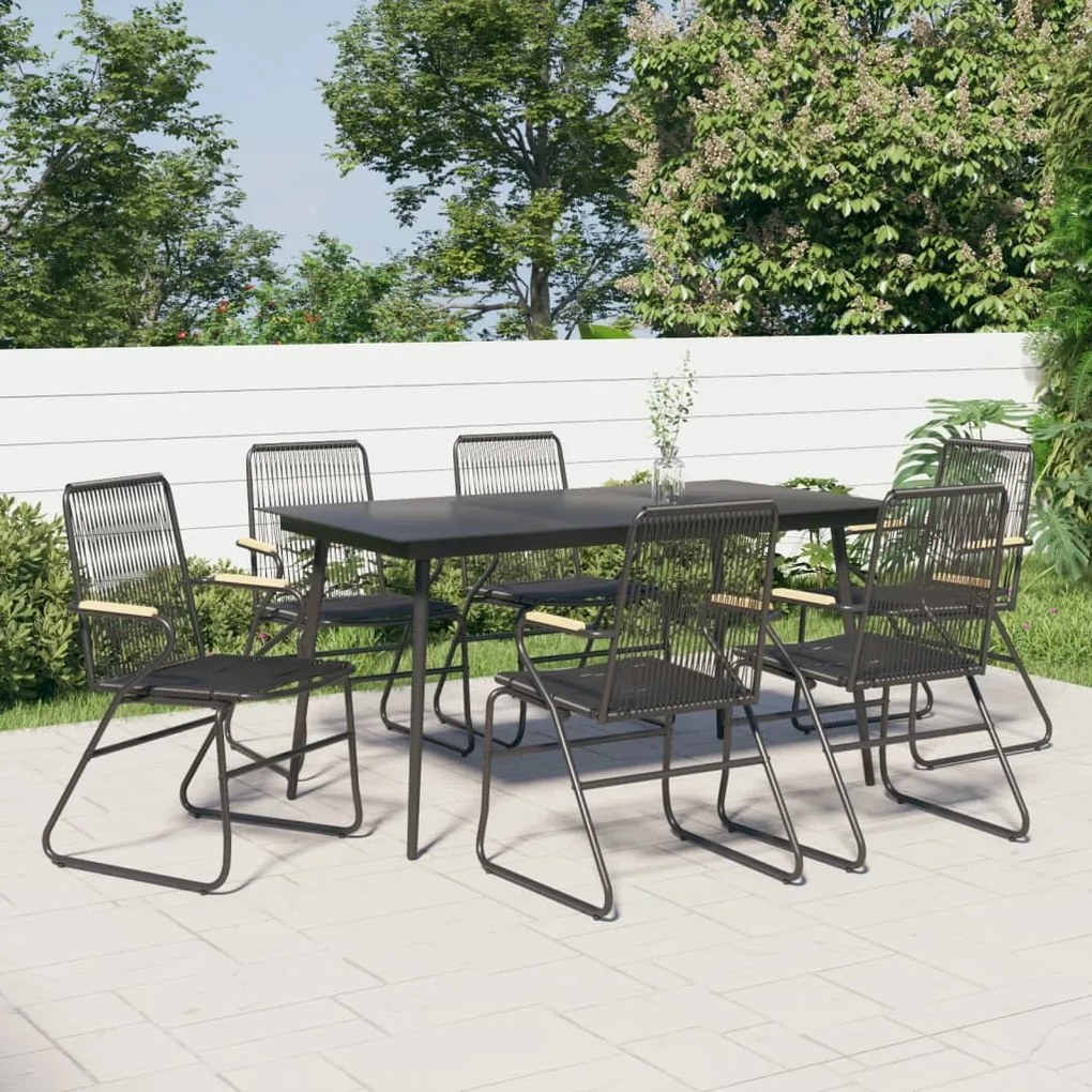 Set da pranzo da giardino 7 pz nero in rattan pvc