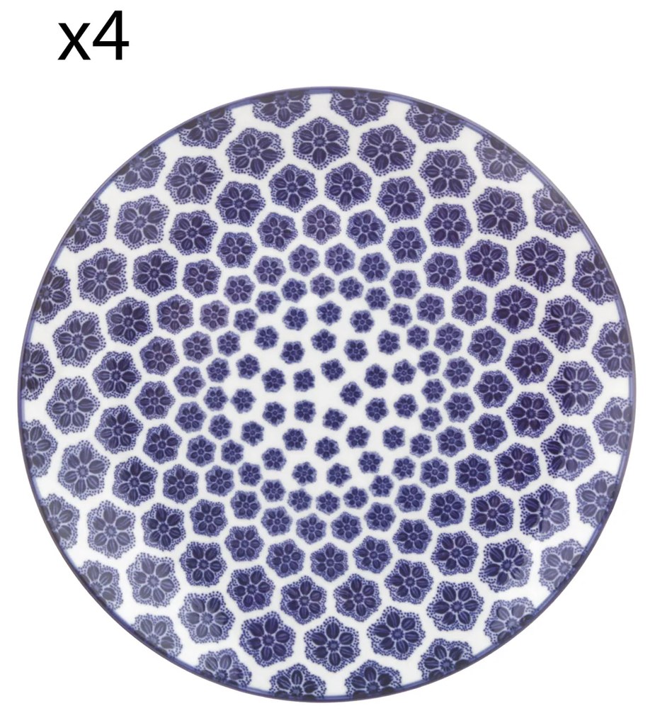 Set 4 piatti frutta geometria fiori blu porcellana Hanami