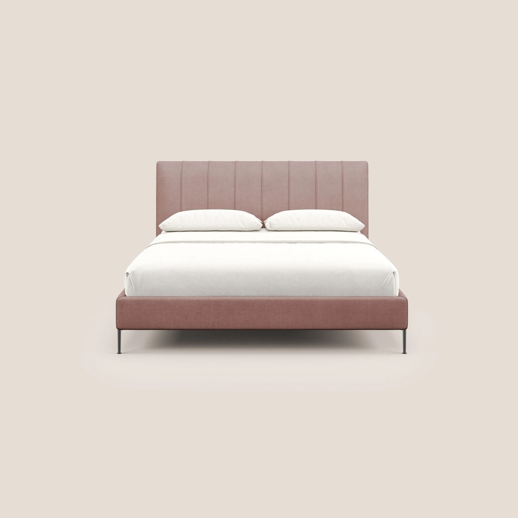 Calliope letto imbottito piedini alti completamente sfoderabile in tessuto smacchiabile T17 rosa