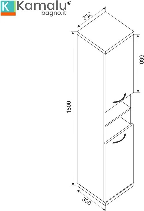 Colonna bagno a terra o sospesa 180 cm bicolore bianco e legno chiaro | LAC-ESTIA - KAMALU