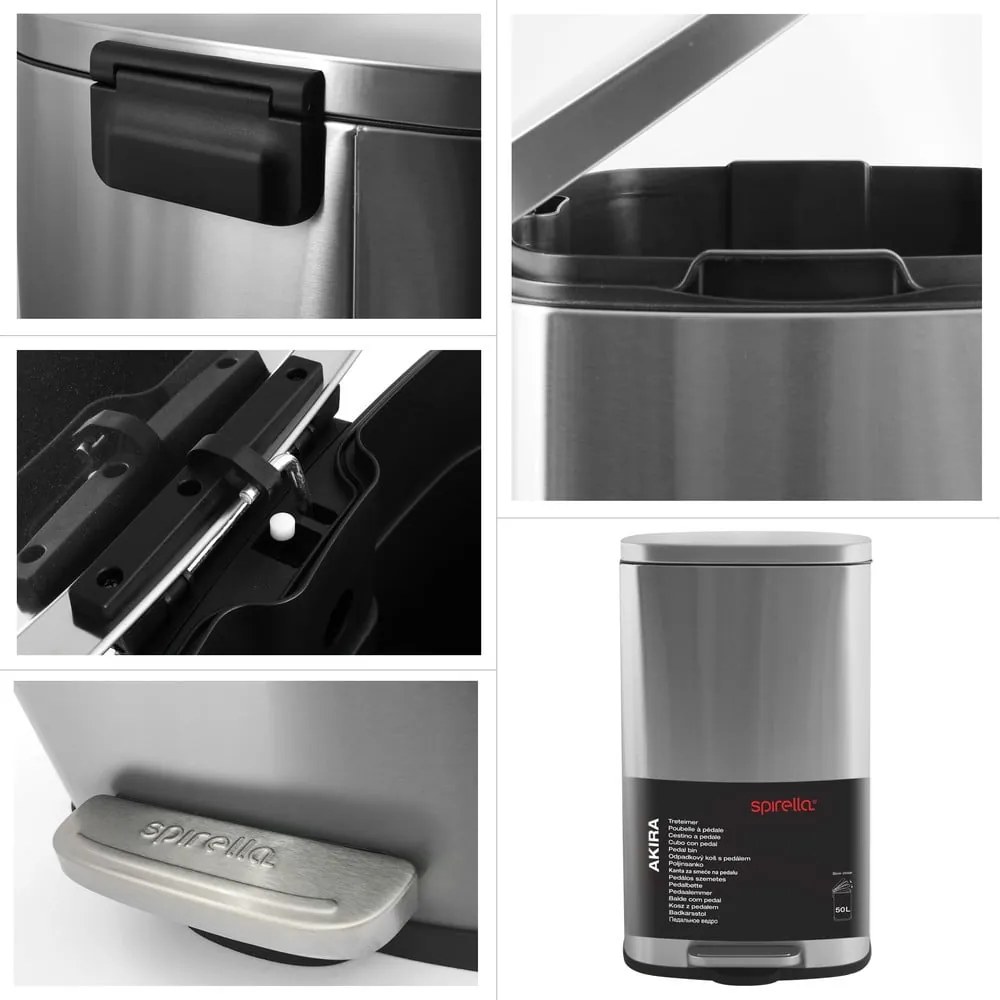 Cestino per la spazzatura color argento opaco in acciaio con pedale 50 l Akira – Spirella