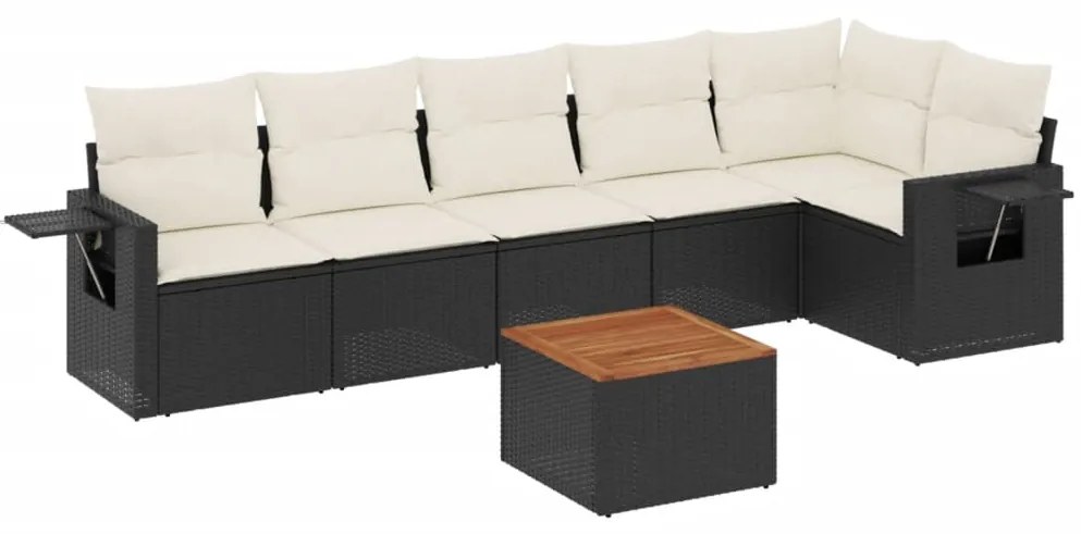 Set divani da giardino con cuscini 7pz nero polyrattan