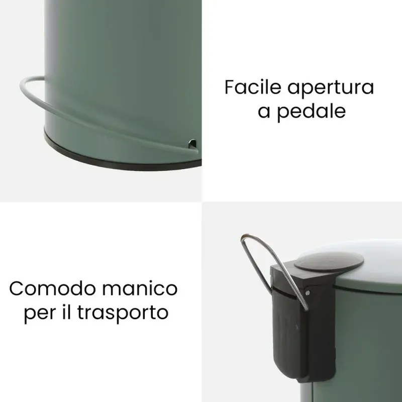 Pattumiera in acciaio 3 litri verde soft-close con secchio estraibile Spring