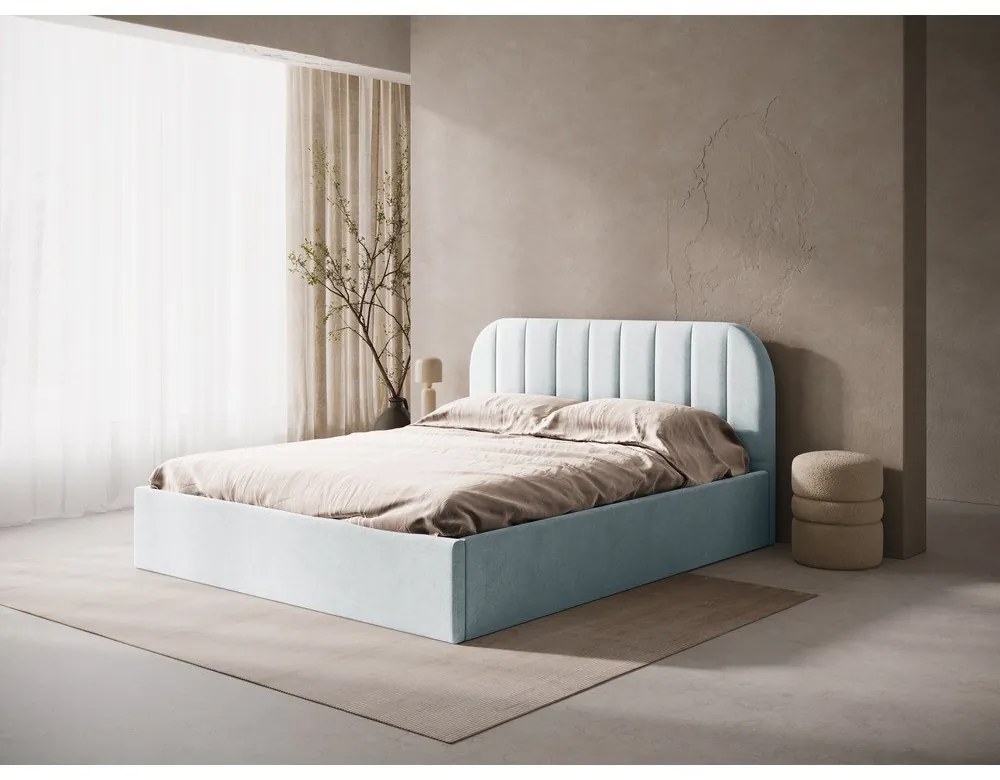 Letto matrimoniale imbottito grigio chiaro con contenitore/senza testiera con rete inclusa 200x200 cm Susan – Micadoni