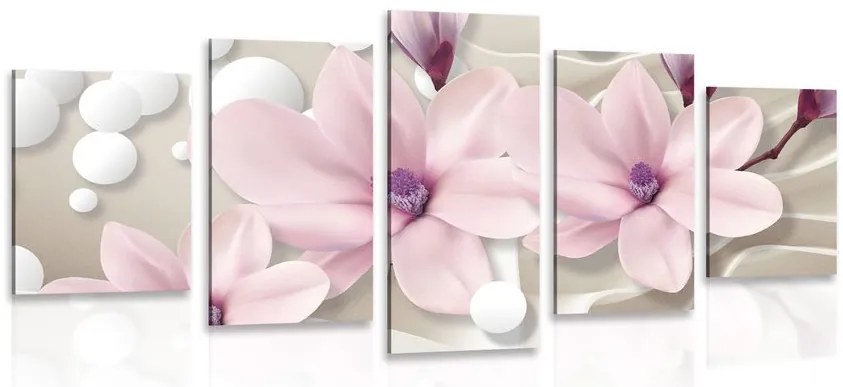 Quadri 5 pezzi – Magnolia su sfondo astratto