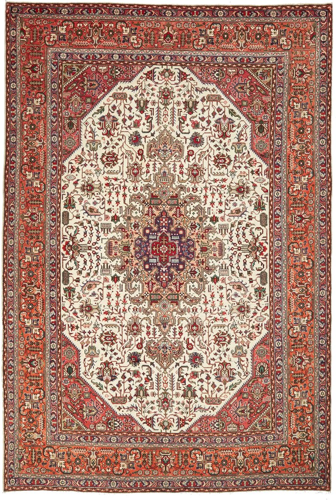 Tabriz Tappeto 300x200 Beige (Iran) Annodato A Mano