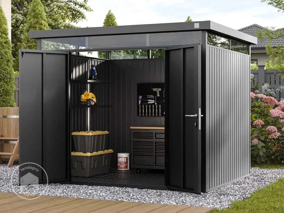 PRIMEYARD Casetta da giardino 240 x 210 cm, grigio ombra metallizzato - (GFPV00984)